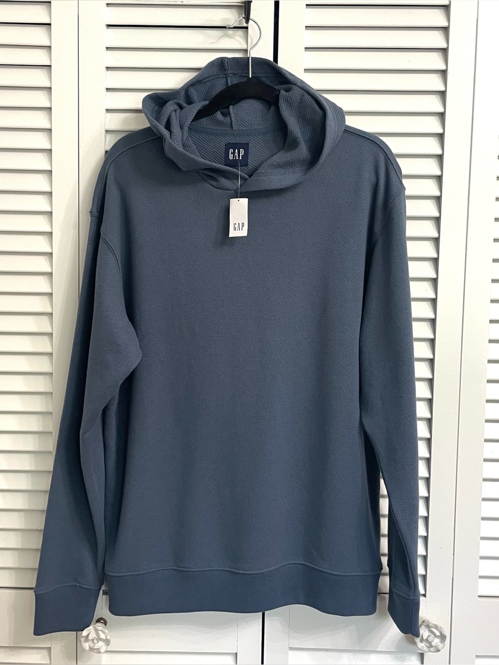 NWT Gap Men’s Sz L Cotton Blend Blue Textured Lightweight Hoodie Long Sleeve